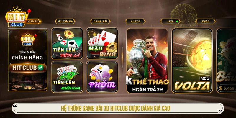 Hệ thống game bài 3D HITCLUB được đánh giá cao 