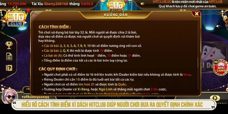 Hiểu rõ cách tính điểm xì dách HITCLUB giúp người chơi đưa ra quyết định chính xác