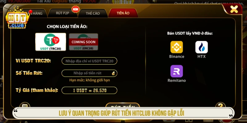 Lưu ý quan trọng giúp rút tiền HITCLUB không gặp lỗi