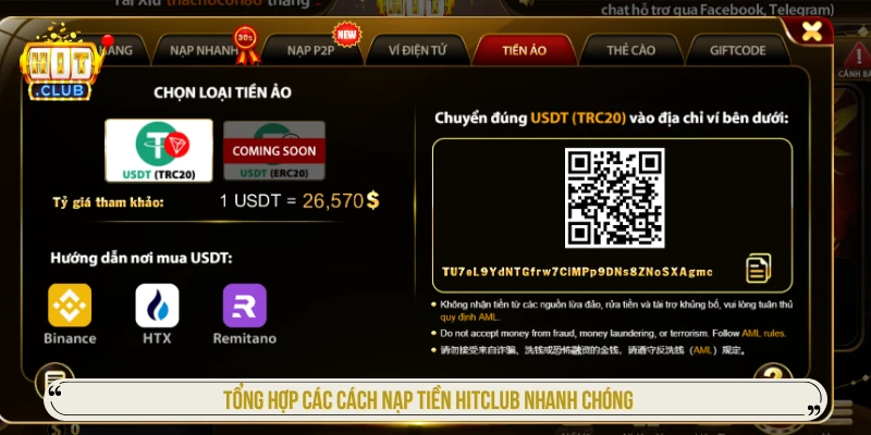 Tổng hợp các cách nạp tiền HITCLUB nhanh chóng